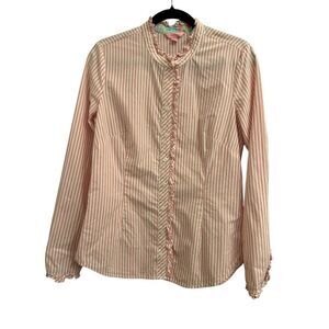 Lilly Pulitzer striped button down shirt with ruffle details size 8 preppy
